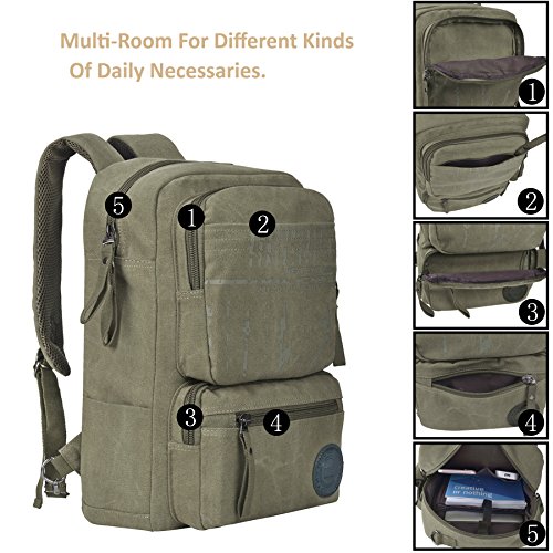 Canvas Rucksäcke, 3-Wege Konvertierbar Rucksack von EKOOS Multifunktional Verformbarer Retro Laptoprucksack Schultasche Reisetasche, Perfekt für Büro, Schule, Reisen und Jeden Tag (Armee-Grün) - 3