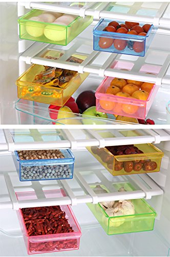 wjkuku Kühlschrank Organizer Space Saver Regal Multifunktions-Kunststoff Küche Kühlschrank Aufbewahrungsbox Gefrierschrank Regal Halter Ausziehbare Schubladen SPAC Küche Space Saver grün - 4