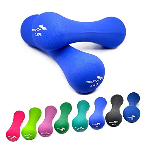 2er Set FOURSCOM® 2x 0,5-2x 5kg Neopren Hanteln „Bone Shape“ Kurzhanteln Gymnastikhanteln, 8 verschiedene Gewichte und Farben zur Auswahl