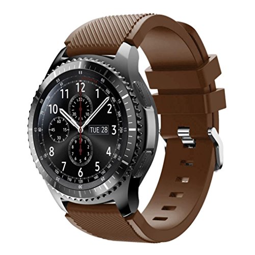 Para Samsung Gear S3 Frontier, DoraMe Moda de los Deportes de Silicona Pulsera Correa Bandera (Café2)