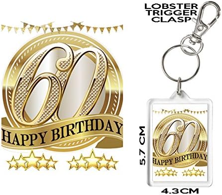 60TH Birthday Keyring, Novelty Gift Key Chain, Can be Personalised with Any Name. Excellent Birthday Gift 18th 21st 30th 50th 60th Any Age