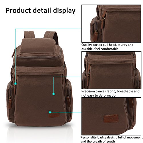 FANDARE Retro Laptop Notebook Geeignet für bis zu 16 Zoll Damen Herren Schulrucksack für die Schule Rucksack Wanderrucksack Daypack Leinwand - 7