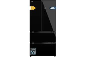Cecotec Frigorífico Puerta Francesa 436L - Bolero CoolMarket FD 436 Black Glass E. 183cm Alto y 83,6cm Ancho, Compresor Inverter Plus, Total No Frost, Alarma Puerta Abierta, Fast Cooling y Freezing