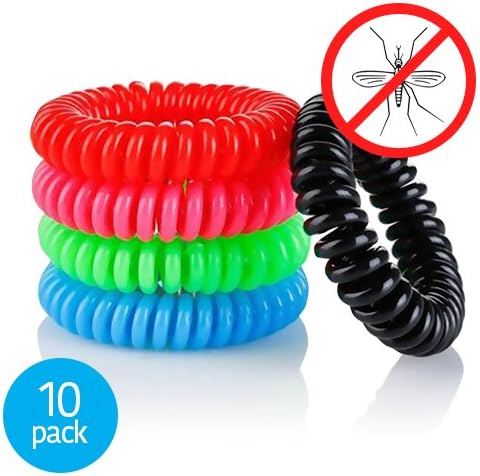 Mosquito Repellent Bracelets 10 Pack All Natural, No Deet, Waterproof Insect Repellent Bands for Adults and Children over 2000 hours of Protection. Various Colours