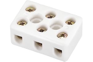 Rebower Bloque de Terminales de Cerámica de Porcelana Resistente al Calor de 3 Vías para Conector de Cables, Campo Eléctrico - 31x20x14mm / 1 Unidad
