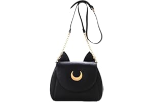 Jzhen Damen Umhängetasche Handtasche Schwarz, Leder Schultertasche Damen Tasche Mit Katzenohren für Büro Schule Einkauf Party