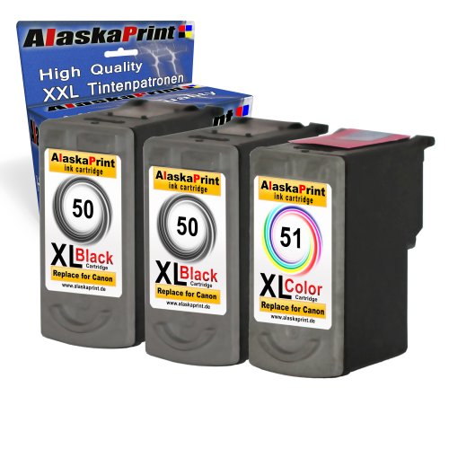 Premium 3er Set Kompatible Druckerpatronen Als Ersatz für Canon PG-50 XL + CL-51 XL für IP1200 iP1600 MP150 MP450 MP450 series MP450x MX300 IP2500 IP2600 iP1300 MP170 MP460 MP470 MP140 MP180 MP190 MP210 MP160 IP1700 IP1800 IP2200 MX310 Patronen (Schwarz , Farbig) 2x50+1x51-Canon