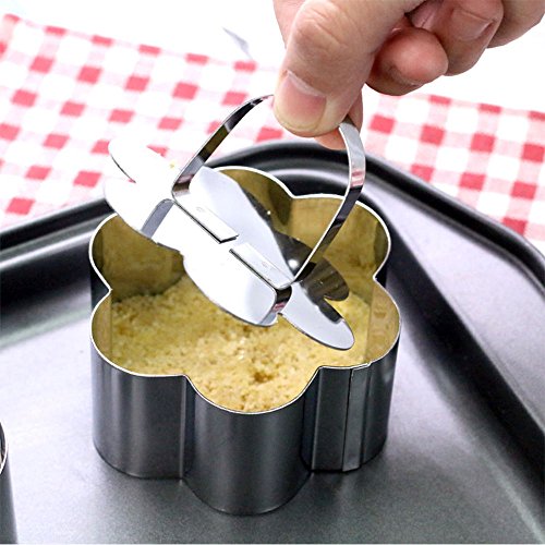 5Pcs Edelstahl Kuchen Ring Set, HULISEN Mousse Form 8 * 4CM mit Schieber und Lifter Lebensmittel Ringe - 4