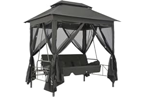 KOIECETA Pabellón balancín convertible, columpio de jardín con función de cama, columpio colgante, techo, función de cama, muebles de jardín, tumbona (antracita)