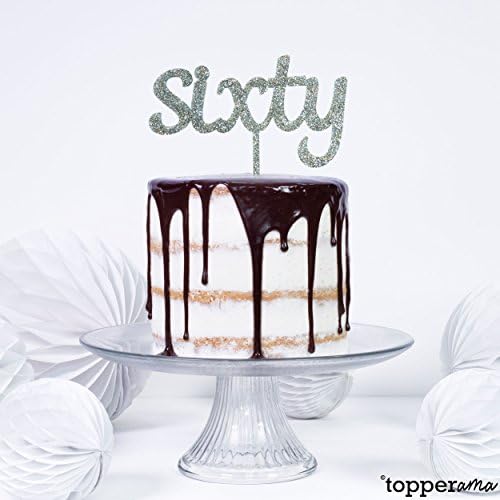 Sixty 60 60th Age Birthday Party Cake Topper by Topperama (3mm Silver Glitter Acrylic)