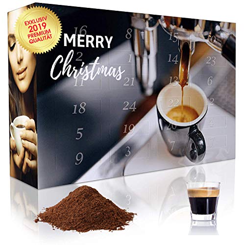 C&T Espresso-Adventskalender mit 2 x 12 vielfältigen Sorten Spitzen-Espressobohnen (Gemahlener Kaffee) für anspruchsvolle Heim-Barista - Weihnachts-Kalender für Erwachsene - Geschenkset Probier-Set