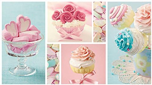 Welt-der-Träume | Photo Wallpaper Wall Mural 130gsm Non-Woven | Colourful Icing-Sugar Sweets | VEL (152,5cm. x 104cm.) | 1513VEL-AW | Cupcakes Cake Muffins Sweets Bows Florets Forms
