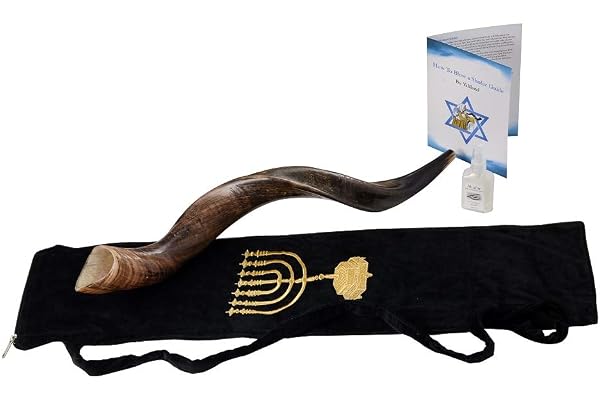 Shofar en corne de koudou yéménite avec spray anti-odeur gratuit, guide shofar israélien (76-81 cm), naturel)