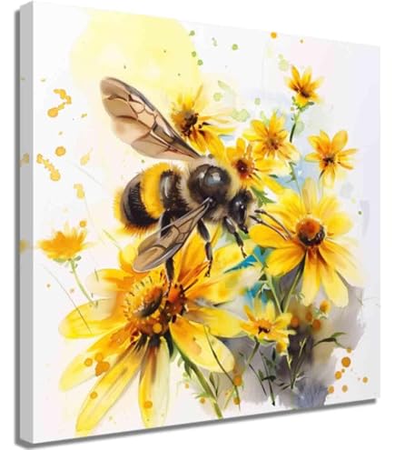 Kunstdruck 'Bees On Thistle' Auf Leinwand – 40 X 40 Cm, Von Jane Bannon, Fertig Zum Aufhängen