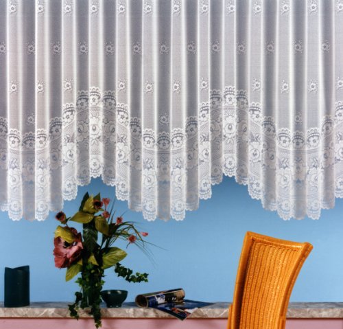 Gardine, Blumenfensterstore mit ca. 125 cm Bogen und Universalschienenband, Größe 125x625
