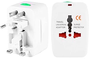 NAUNNA Adaptador Enchufe de Viaje Universal Todo en Uno, Enchufe Adaptador Internacional para AU, UK, US, EU [Compacto y Cómodo] - Cargador para Europa, Reino Unido, Americano, Australia y Otros Países