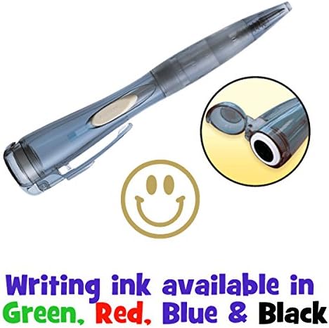 Smiley Face Gold Ink Clix Stamp Pen. Xstamper/Artline Brand. Choice of Writing Ink: Green, Black, Blue, Green (Black Writing Ink)