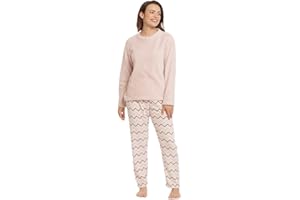 TRAMAS+ Pijama Mujer Invierno, Pijama Coral de Mujer, Conjunto de Camiseta de Manga Larga y Pantalón Largo con Cintura Ajustable Calentito, Conjunto para Mujer