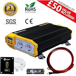 Krieger 1100 Watts - Inversor de corriente 12V CC, doble salida de 230V CA, Inversor de automóvil, fuente de alimentación de respaldo para aspiradoras, herramientas eléctricas. SGS y CE aprobado.
