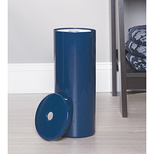 mDesign Toilettenpapierhalter stehend – eleganter Klopapierhalter mit Deckel für bis zu 3 Rollen – Toilettenrollenhalter aus schiefergrauem Kunststoff – ideal für kleine Räume - 2