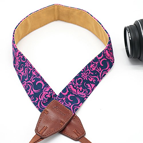  ARA Sangle pour appareil photo    arabesques fuchia et bleue bandouli  re Courroie de cou dragonne r  glable en n  opr  ne pour DSLR Canon FUJI Fujifilm Leica Nikon Pentax Olympus Sony Panasonic Pentax Samsung Sigma - ADAPTOUT MARQUE FRAN  AISE