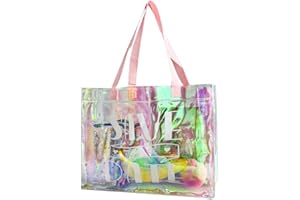 TotePrint Holografische PVC Handtasche - Durchsichtige Transparente Tasche mit Buchstaben-Muster, Stadion-Zulassung (1 Stück)