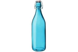 KWARE Botellas de vidrio de estilo vintage de 1 litro, ideales para uso doméstico o comercial, llénalas con agua, vino, licor, aceite, cerveza, licor o cordiales (azul claro)
