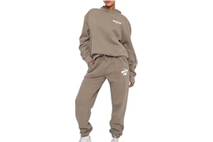 GENERIC Tracksuit Full Sets for Women UK Casual Stylish Spring Fall Hooded Sweatshirt Set Ladies Loose Comfy 2 Piece Outfits Classic Solid White Fox Letter Print Lounge Co Ord Sets