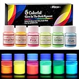 Polvo de brillo multifuncional: estas manchas brillan en la oscuridad son adecuadas para limas, uñas, resinas epoxi, bombas de baño, pinturas, artes finas, manualidades, señales de escape y bricolaje. Puedes crear fácilmente tu trabajo de arte favorito personal para decorar clubes, fiestas, cumpleaños, carnavales, festivales o casa con nuestro pigmento de pintura en polvo de alta calidad.