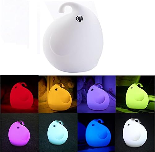 Flyproshop Soft Silicone Night light-2 Modes Baby Elephant LED Nursery Lamp,Multi-color USB Rechargeable Sensitive Tap Control Children night light for Baby Kids Adult Bedroom (Style 1)