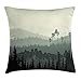 Produktbild ghkfgkfgk The Panorama of a Valley and Mystic Forest of Pine Trees Nature ThemeForest Throw Pillow Cushion Cover Decorative Square Accent Pillow Case 18 X 18 Inches Egg Shell and Sage Green