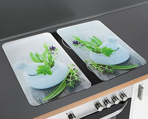 WENKO 2552420500 Herdabdeckplatte Universal Kräutergarten – 2er Set, für alle Herdarten, Gehärtetes Glas, 30 x 1.8-4.5 x 52 cm, Mehrfarbig - 2
