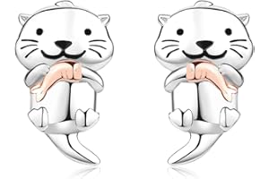 LINSTER Pendientes de dinosaurio vaca de las tierras altas elefante koala nutria marina mariquita pingüino y vaca para niñas plata de ley 925 con forma de animal joyería de animales regalos para niñas