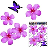 Frangipani Plumeria Kleine rosa doppelte Blume + Schmetterling Tier Pack Auto Aufkleber - ST00024PK_SML - JAS Aufkleber