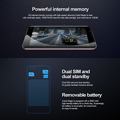 Cubot Magic Smartphone ohne Vertrag Android 7.0 4G-LTE Dual Sim, 5 Zoll HD IPS Touch Display, 3GB RAM+16GB ROM, Dual Rear Kamera 13MP+ 5MP Front Kamera, kapazitives Display, GPS, Wifi, Bluetooth 4.0,2600mAh Akku (Schwarz )