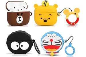 (4 confezioni) Custodia in silicone per AirPods 4 auricolari (2024), XMBYGY Cartoon Carica Antiurto Cuffie Cover con portachiavi per AirPods 4th generazione (W+B+E+A)