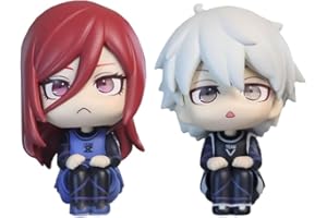 Gooyeh 2 sztuki Blue Lock Anime Figurka Cute Q Version Big Head Sitting und Chigiri Hyoma Figurki Nagi Seishiro Action Figurka PCW, statuetka Model kolekcjonerski prezent 10 cm