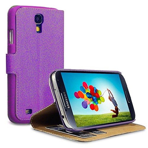 Whaletraders Samsung Galaxy S4, S3, S4 mini, S3 mini and Galaxy Note 3 III Wallet Case Cover Pouch With Free Screen Protector and Mini Stylus (Samsung S4, Purple Wallet)