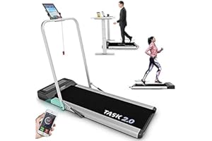 Bluefin Fitness Tapis de Course Pliable Task 2.0 2-en-1 Tapis de Marche à la Maison | 8 Km/h | Tech de Protection des Articulations | Appli Smartphone | Haut-Parleurs Bluetooth | Machine de Course