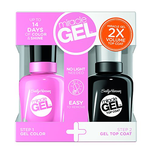Sally Hansen Miracle Gel Limited Edition Duo Nail Pack, Top Coat and 170 Pink Cadillaquer, a Warm Pink, 14.7 ml