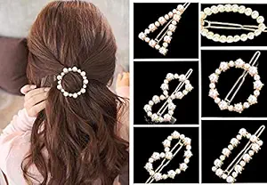 Favela Metal Pearl Hair Clips 6 Pieces Pearl Hair Clips For Women Korean Women Hairpins Girl Geometric Hair Barrettes Fashion Hairgrip Hair Accessories Hair Barrettes Hair Accessories for Women Girls