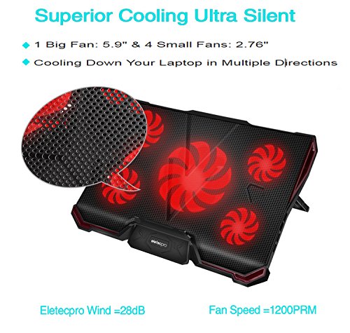 Wind Laptop K  hler  EletecPro Cooling Pad 5 L  fter mit roten LEDs 2 USB Ports F  r 12-17 Zoll Computer - Gamer Gaming Notebookst  nder Einstellbare 
