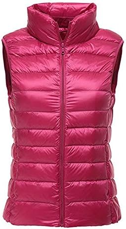 Greaten Women's Ultra Light Weight Package Down Puffer Vest Coat Stand Collar Outwear Short Down Jacket Fushia Medium