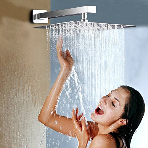 Rainfall Shower Head, 12 Inch Overhead Shower Head Ultra-Thin Durable 304 Stainless Steel Showerhead Saving Water with High Pressure, Waterfall Effect, Chrome Finish, Elegantly Designed, Square