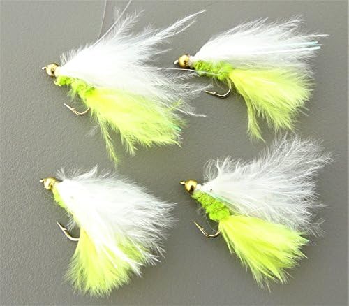 4 X Goldhead YELLOW & WHITE Damsel lures. Trout Fly Fishing Flies. Hook size 12