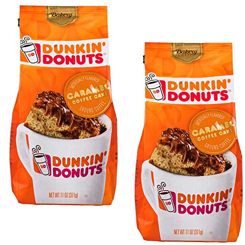Dunkin Donuts Bakery Serie Caramel Torta di caffè aromatizzato caffè macinato - (Per sacco 2 pacchi) - American importato arrosto Kaffee, 311 grammi (11 once Caramel Cake Ground Coffee)