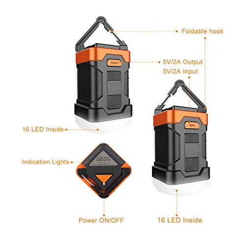 Milool LED-Campinglampe Wasserdichte (IP65) CampingLaterne mit 10000mAh Powerbank, Outdoor wiederaufladbare leistungsstarker mit 2A Ausgang USB-Aufladung für Camping, Wandern, Fischen und auch Notfälle(orange) - 3