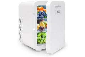 Enventor Mini Frigo10L, 220V/12V, Refroidisseur et Réchauffeur, Portable Mini Réfrigérateur avec Affichage LCD de la Température, pour Voiture Voyage Cosmétiques Boisson Nourriture, Blanc