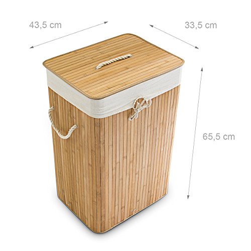 Relaxdays Wäschekorb Bambus H x B x T: ca. 65,5 x 43,5 x 33,5 cm faltbare Wäschetruhe rechteckig mit einem Fassungsvolumen von 83 L mit Wäschesack aus Baumwolle zum Herausnehmen als Wäschepuff, natur - 6