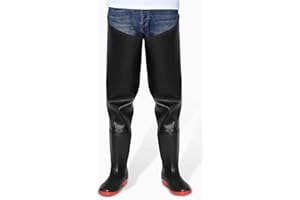 HWBZSZY Men's Women's Adjustable PVC Waders Multipurpose Rain Rubber Boots 100% Waterproof Over Knee Fishing Trousers Non-Slip Hunting Waders Bootfoot Size 36-47